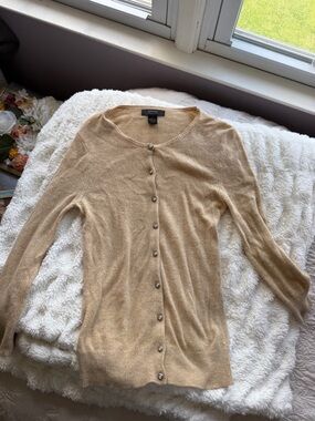 Express Tan Button-Front Lightweight Cardigan